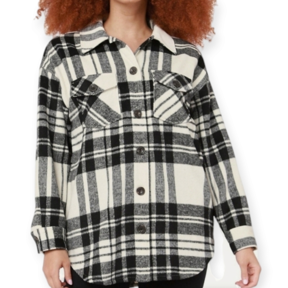 Hudson's Bay Venice Love Black and White Plaid Shirt Jacket Shacket Medium